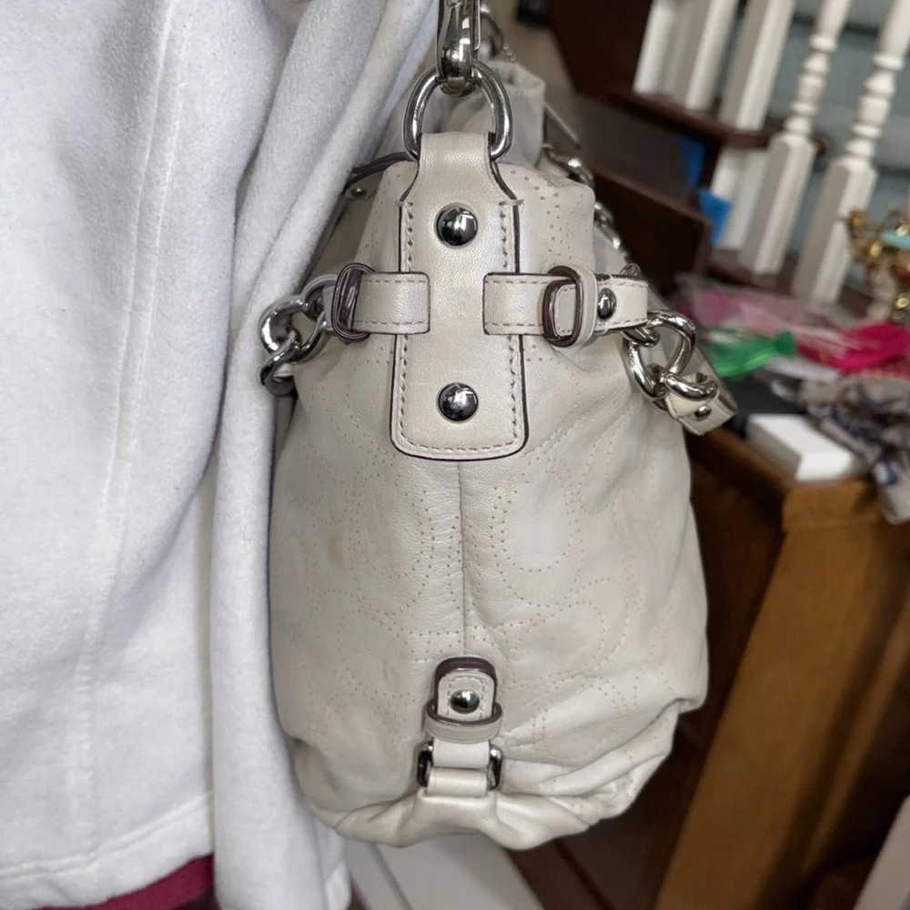 Coach   Brooke perforated, monogram leather convertible satchel shoulder bag EUC